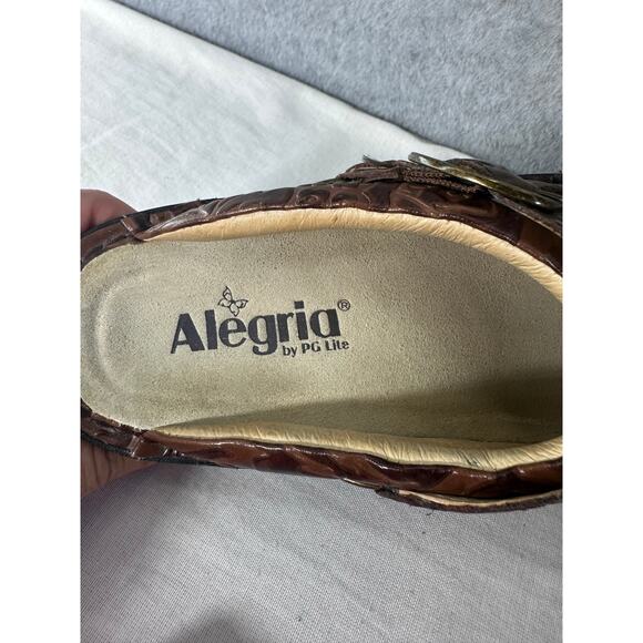 Alegria Womens sz 35 (US 5/5.5) SEV-574 Embossed Brown Leather Clog Comfort Mule - Picture 8 of 9